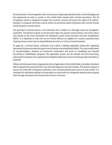 Criminal Waiver Training Course Access Packet
